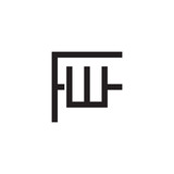 Initial letter F and W, FW, WF, overlapping W inside F, line art logo, black monogram color