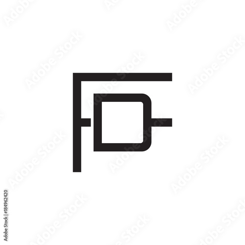 Initial letter F and D, FD, DF, overlapping D inside F, line art logo, black monogram color