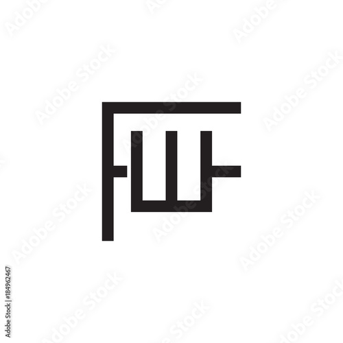 Initial letter F and W, FW, WF, overlapping W inside F, line art logo, black monogram color