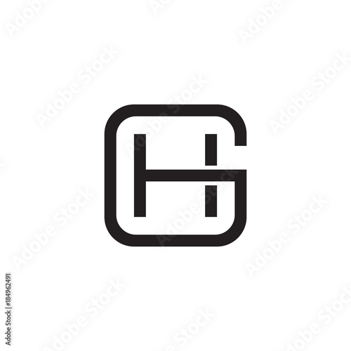 Initial letter G and H, GH, HG, overlapping H inside G, line art logo, black monogram color