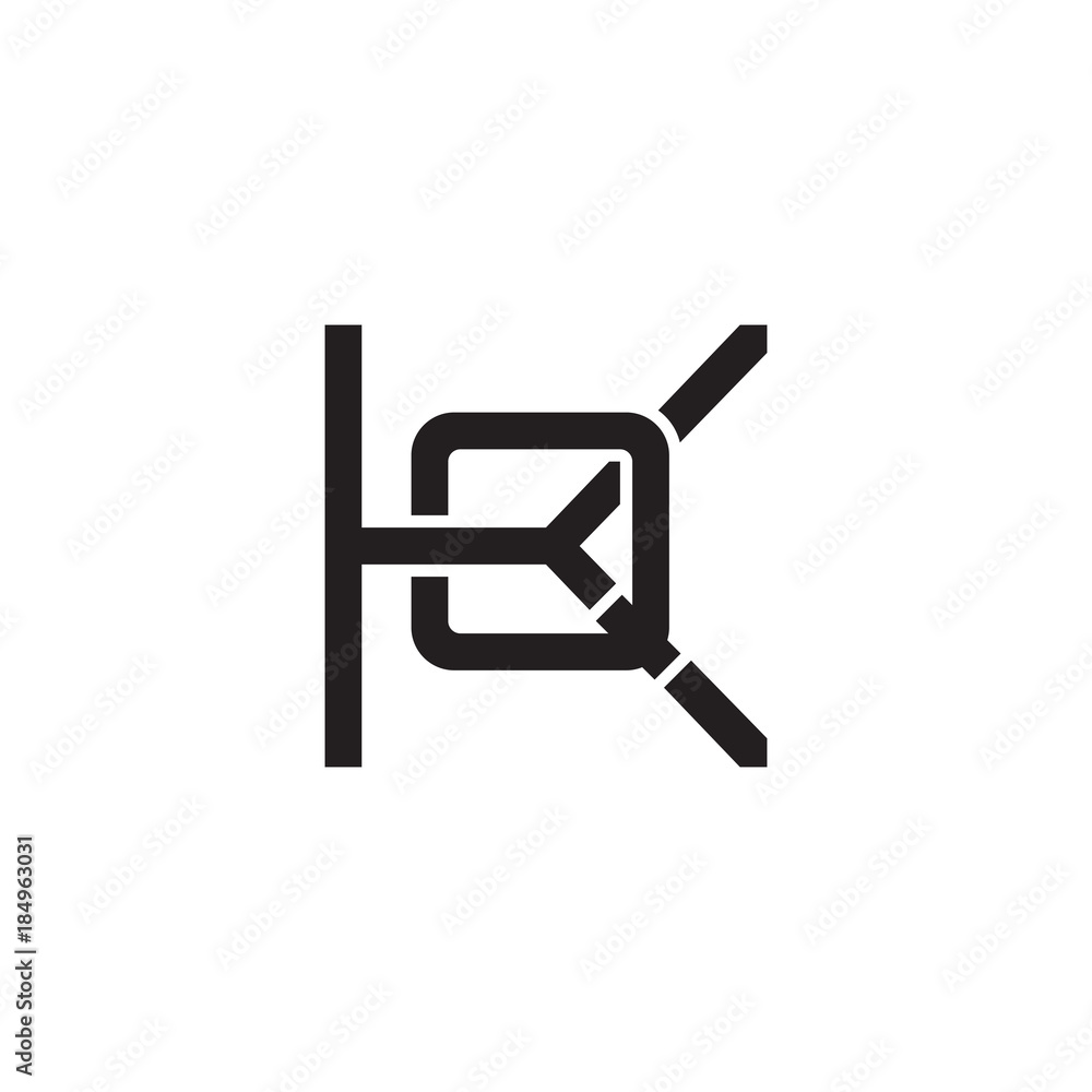 Initial letter K and Q, KQ, QK, overlapping Q inside K, line art logo, black monogram color Initial letter K and Q, KQ, QK, overlapping Q inside K, line art logo, black monogram color