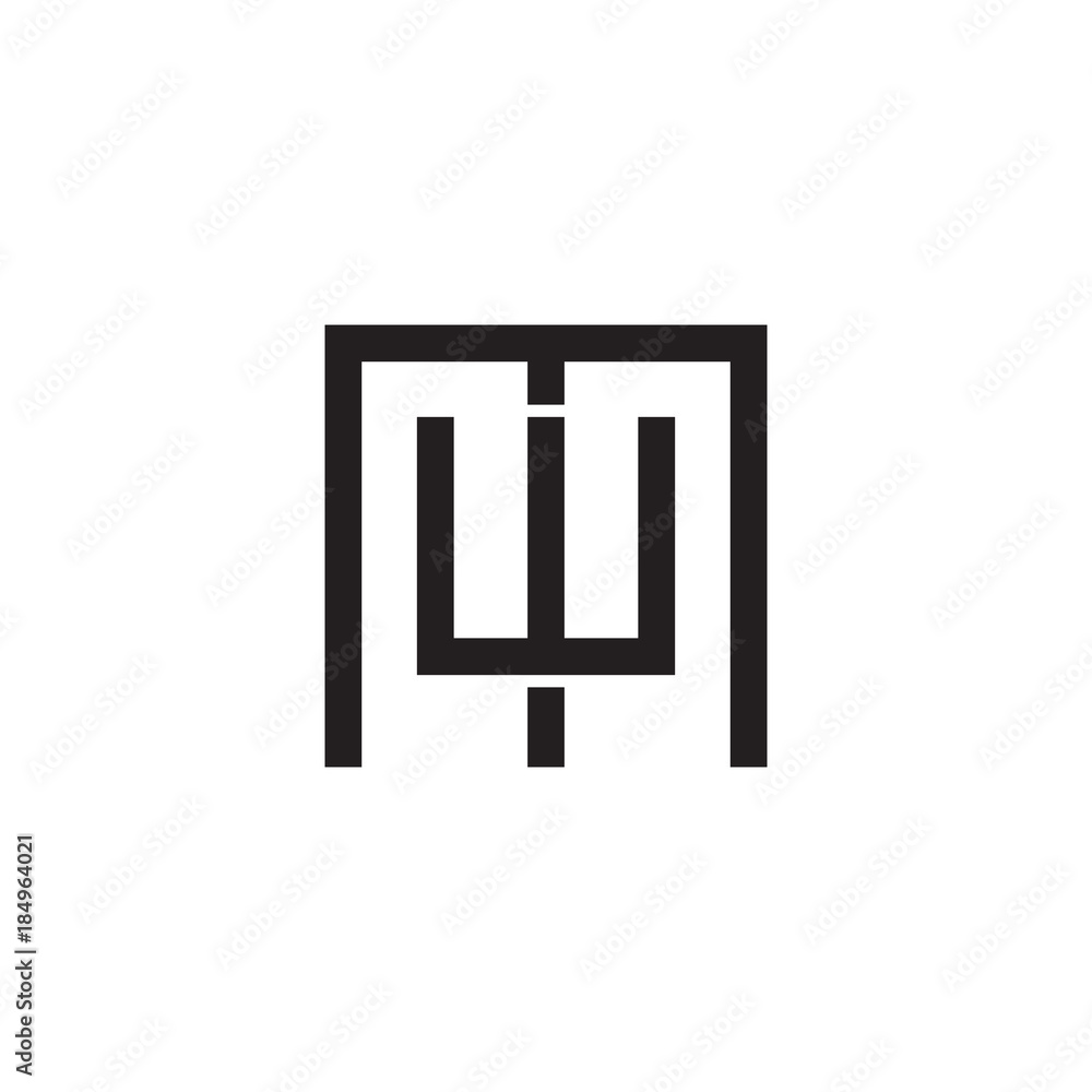 Initial letter M and W, MW, WM, overlapping W inside M, line art logo, black monogram color