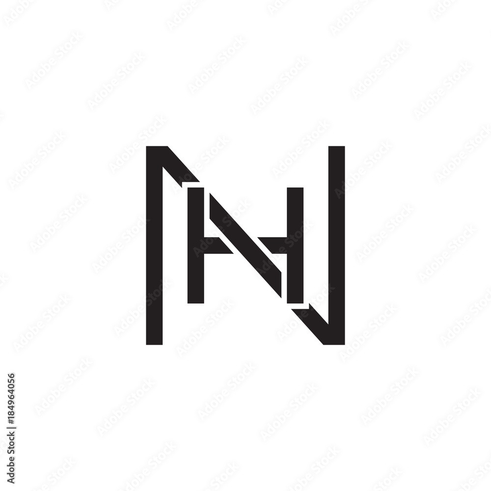 Initial letter N and H, NH, HN, overlapping H inside N, line art logo, black monogram color Initial letter N and H, NH, HN, overlapping H inside N, line art logo, black monogram color