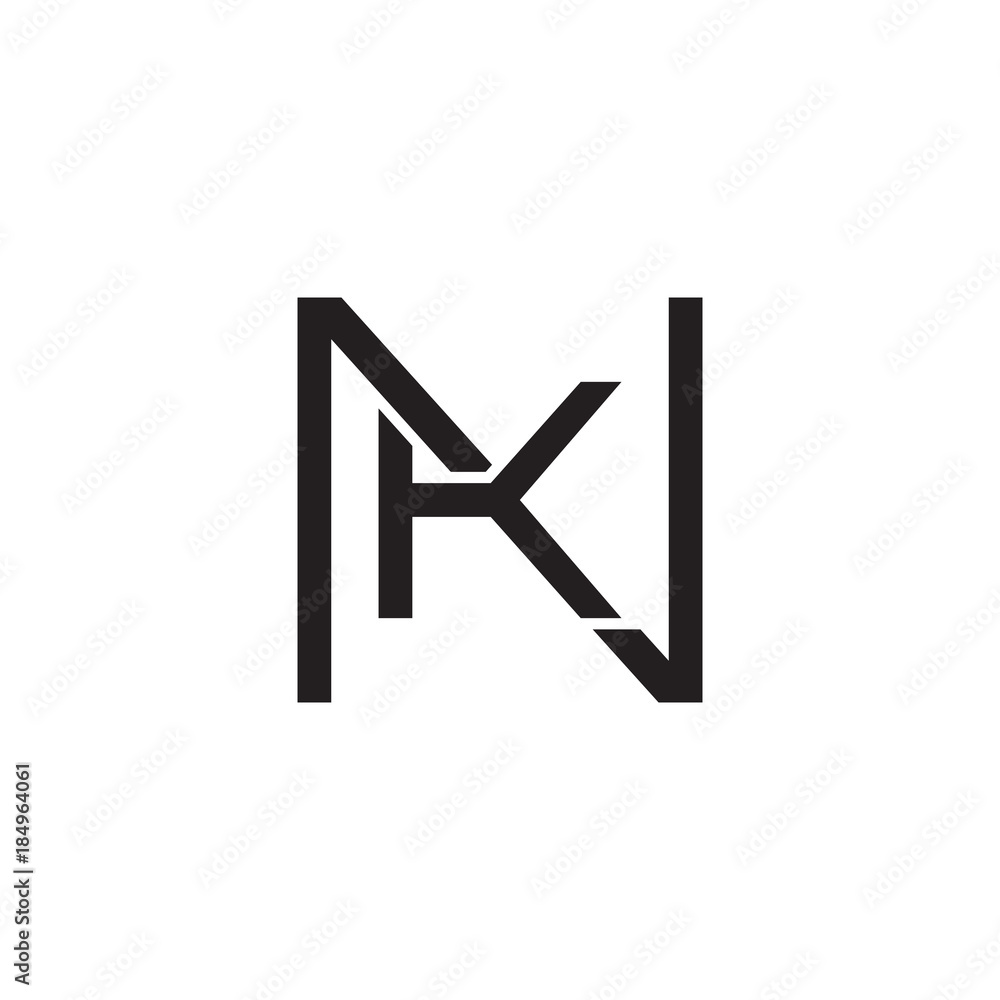 Initial letter N and K, NK, KN, overlapping K inside N, line art logo,  black monogram color Stock Vector