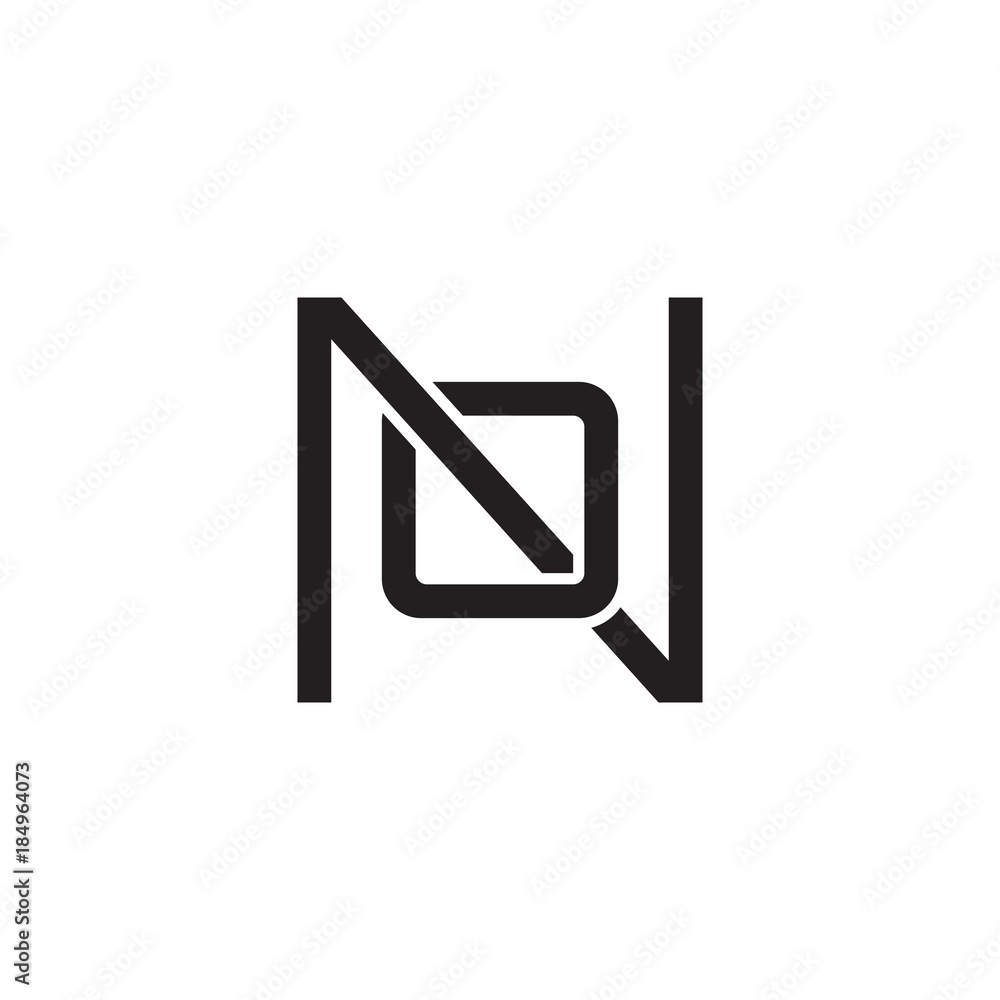 Initial letter N and O, NO, ON, overlapping O inside N, line art logo, black monogram color Initial letter N and O, NO, ON, overlapping O inside N, line art logo, black monogram color