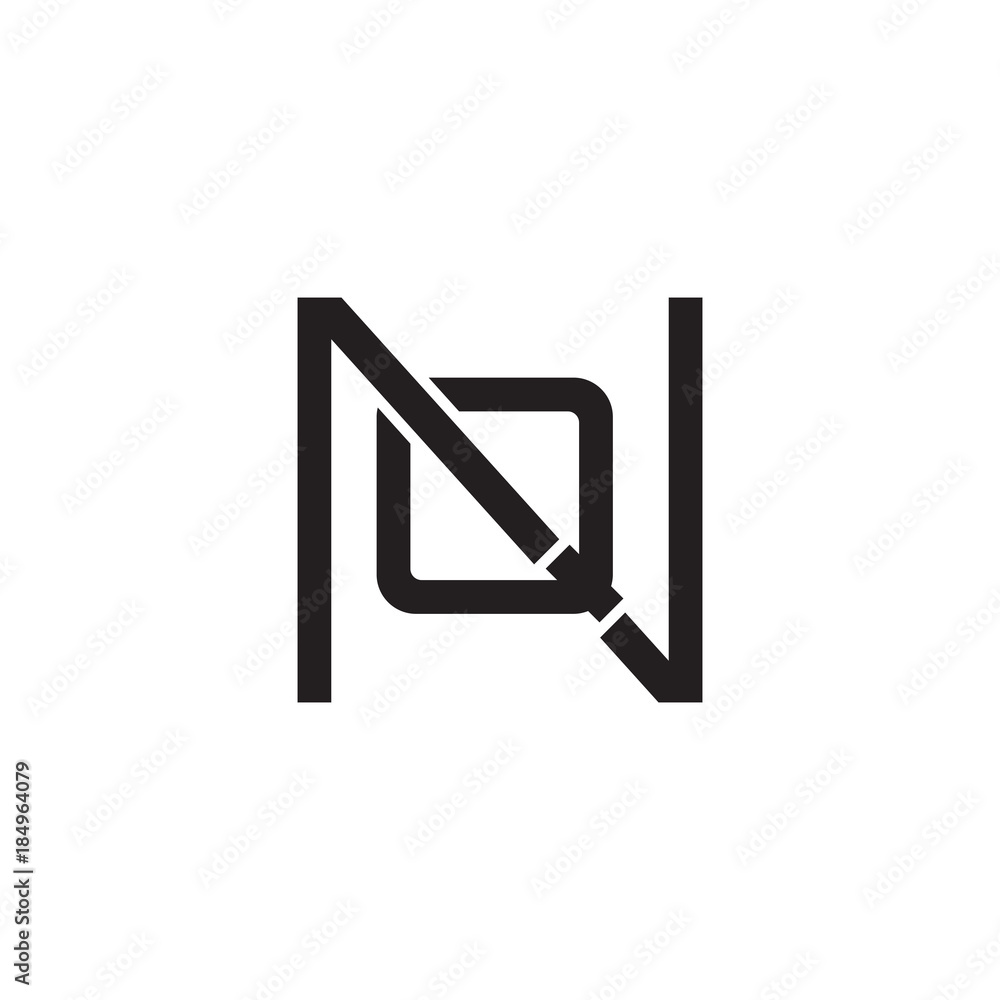 Initial letter N and Q, NQ, QN, overlapping Q inside N, line art logo, black monogram color Initial letter N and Q, NQ, QN, overlapping Q inside N, line art logo, black monogram color