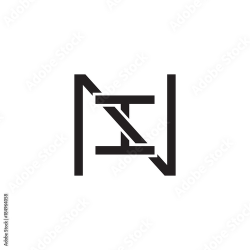 Initial letter N and I, NI, IN, overlapping I inside N, line art logo, black monogram color
