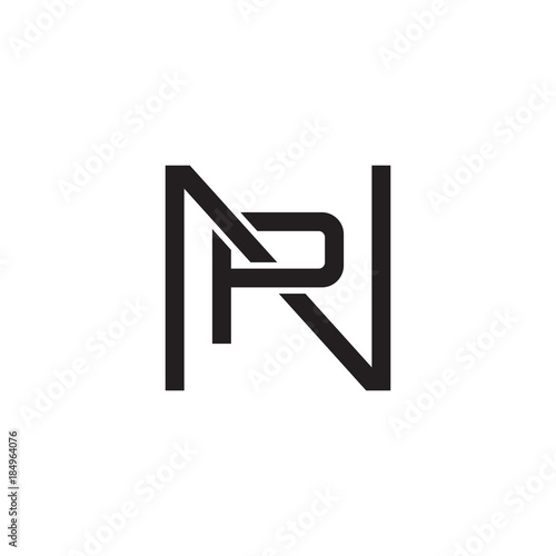 Initial letter N and P, NP, PN, overlapping P inside N, line art logo, black monogram color