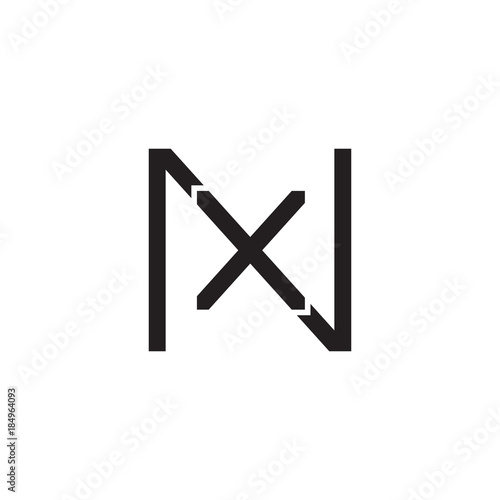 Initial letter N and X  NX  XN  overlapping X inside N  line art logo  black monogram color