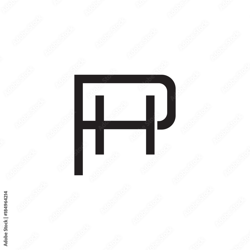 Initial letter P and H, PH, HP, overlapping H inside P, line art logo, black monogram color Initial letter P and H, PH, HP, overlapping H inside P, line art logo, black monogram color