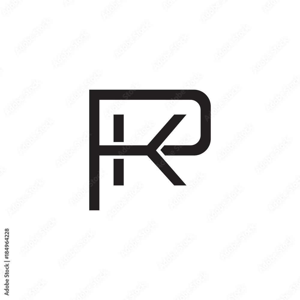 Initial letter P and K, PK, KP, overlapping K inside P, line art logo, black monogram color