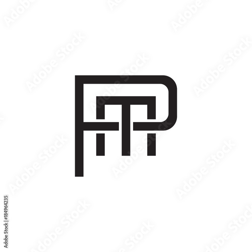 Initial letter P and M, PM, MP, overlapping M inside P, line art logo, black monogram color