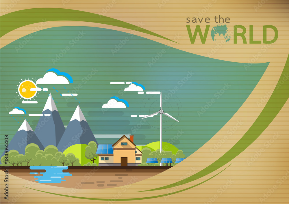 Green eco concept background.Eco life in green leaf with save the world concept design.Vector illustration.