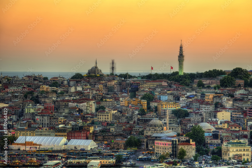 Istanbul Aerial with Blue Mosque and Hagia Sophia