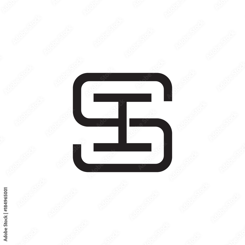 Initial letter S and I, SI, IS, overlapping I inside S, line art logo, black monogram color Initial letter S and I, SI, IS, overlapping I inside S, line art logo, black monogram color