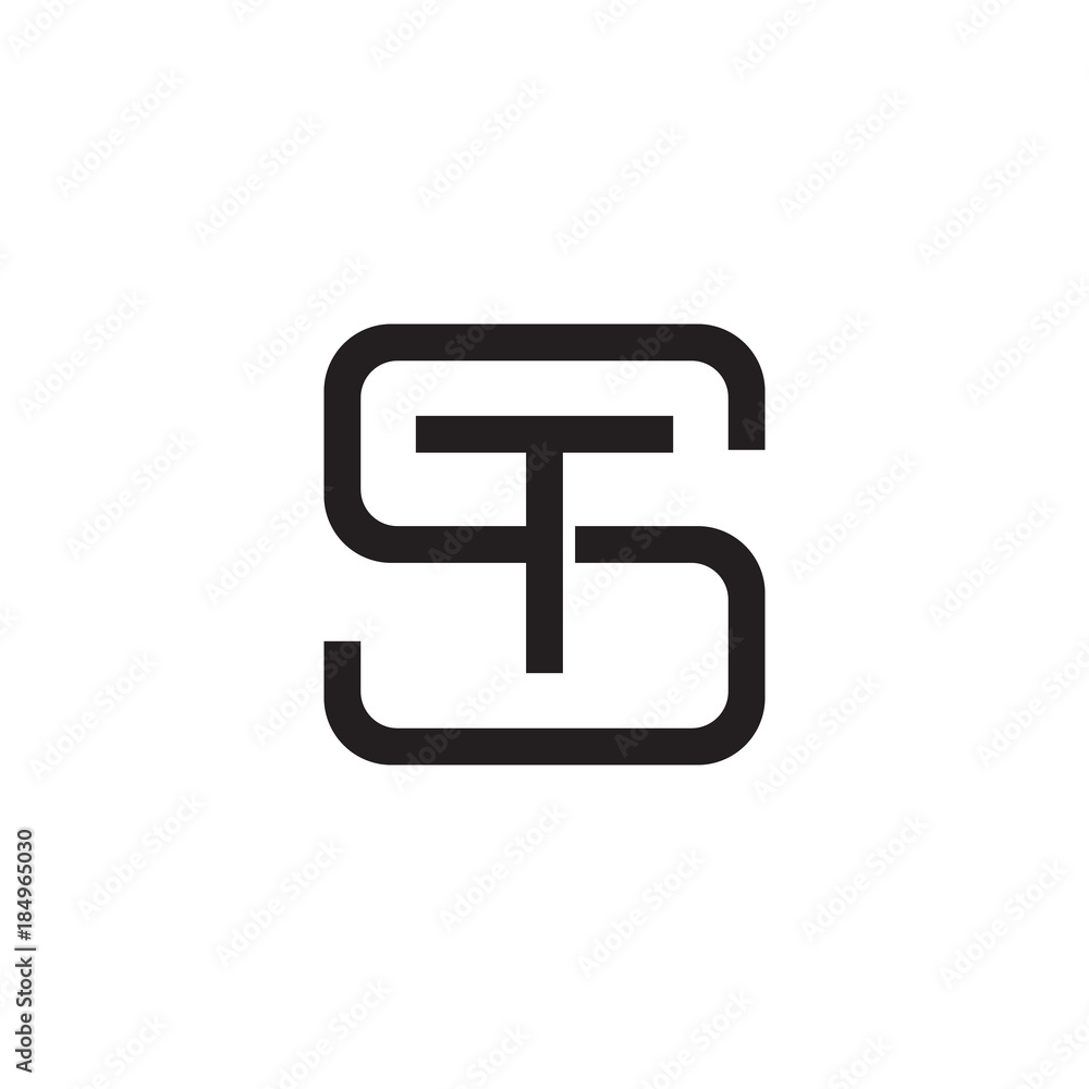 Initial letter S and T, ST, TS, overlapping T inside S, line art logo, black monogram color Initial letter S and T, ST, TS, overlapping T inside S, line art logo, black monogram color