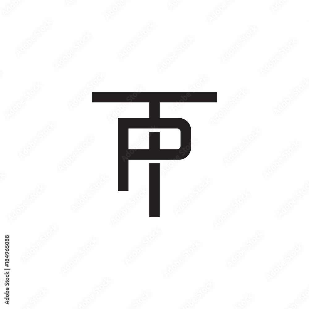 Initial letter T and P, TP, PT, overlapping P inside T, line art logo, black monogram color