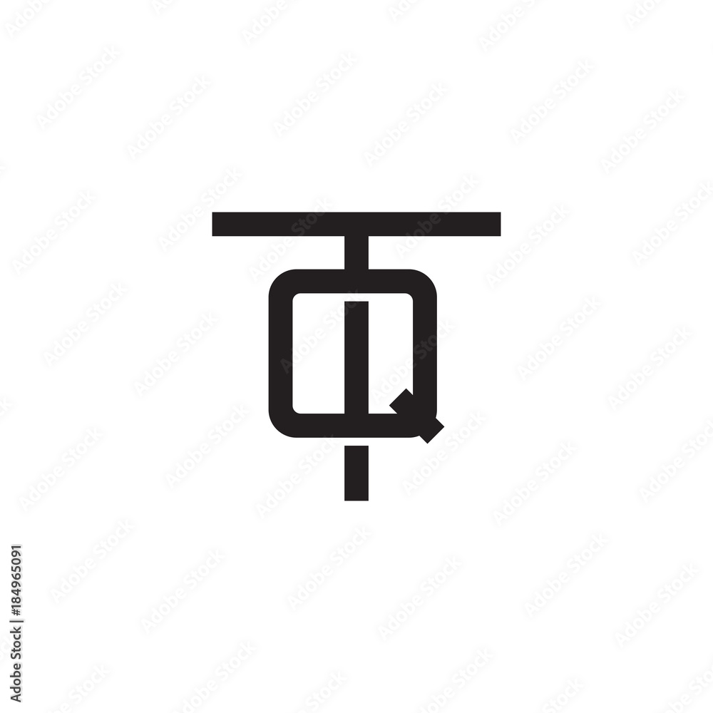 Initial letter T and Q, TQ, QT, overlapping Q inside T , line art logo, black monogram color