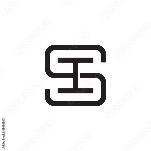 Initial letter S and I, SI, IS, overlapping I inside S, line art logo, black monogram color