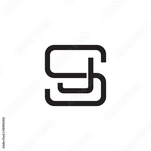 Initial letter S and J, SJ, JS, overlapping J inside S, line art logo, black monogram color