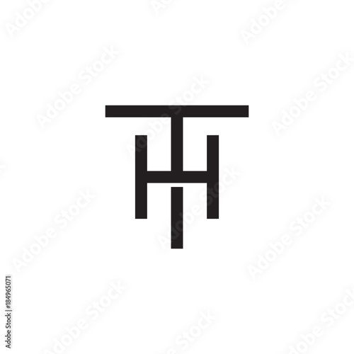 Initial letter T and H, TH, HT, overlapping H inside T, line art logo, black monogram color