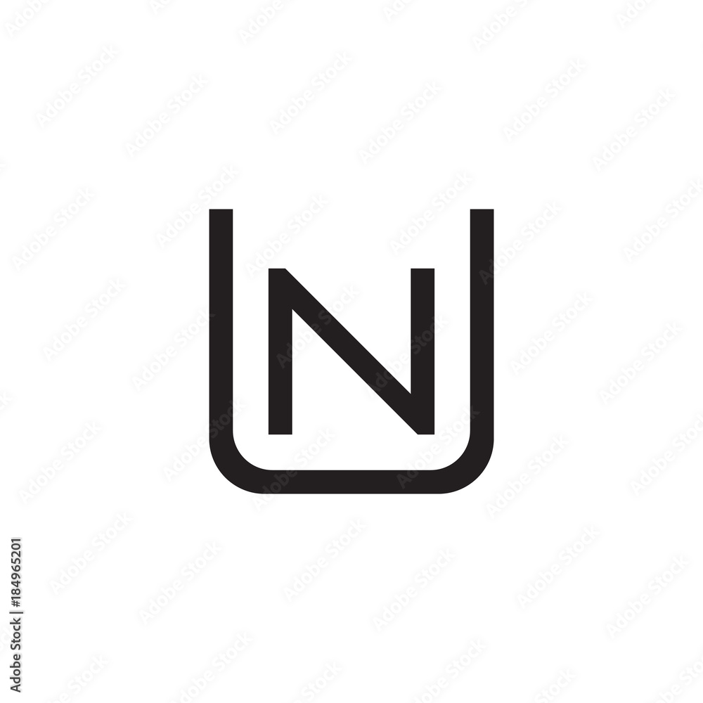 Initial letter U and N, UN, NU, overlapping N inside U , line art logo, black monogram color Initial letter U and N, UN, NU, overlapping N inside U , line art logo, black monogram color