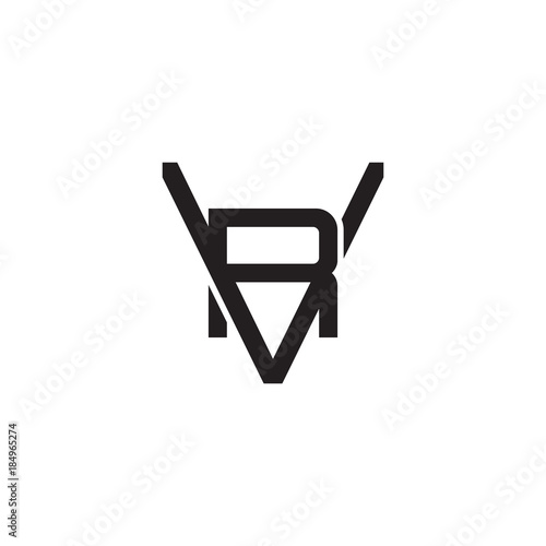 Initial letter V and R, VR, RV, overlapping R inside V, line art logo, black monogram color