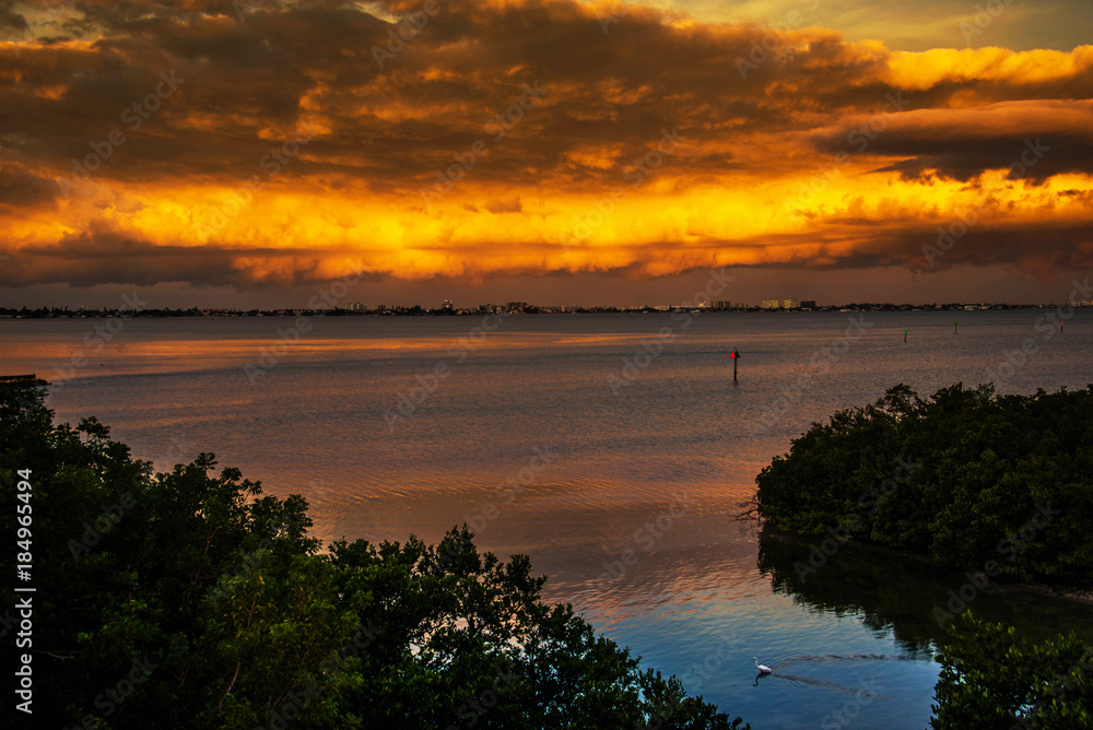 Golden sky at the sunrise water view landscape Golden sky at the sunrise water view landscape