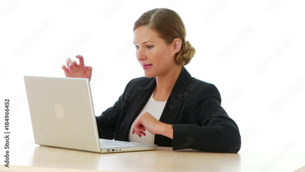 Businesswoman finishing work and relaxing at desk Businesswoman finishing work and relaxing at desk