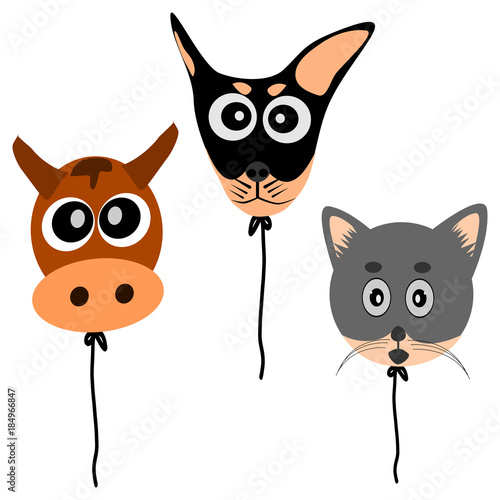 Cat face, dog face and cow face balloon vector