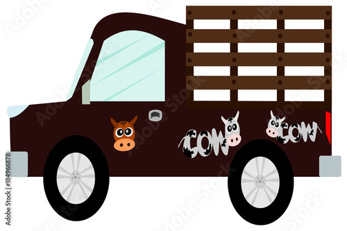 Pickup Truck, Cattle car, Farming, Cartoon vector illustration