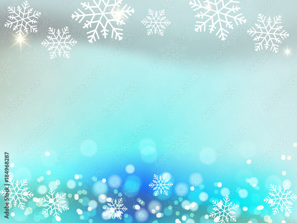 Christmas background with blue and white snowflakes in various styles. Abstract Vector Illustration. Eps10.