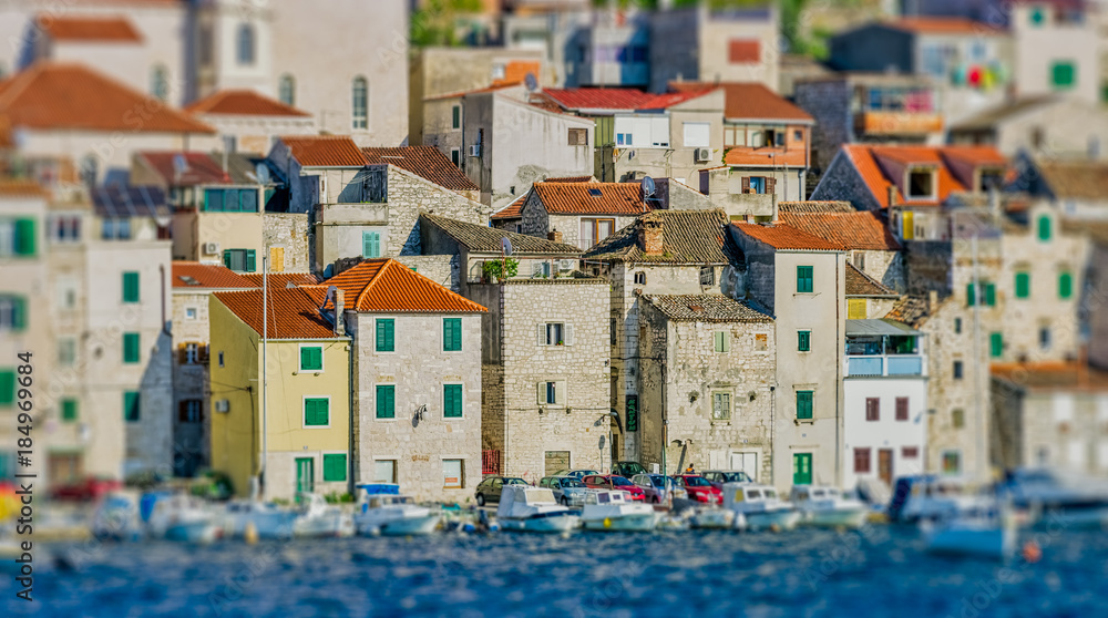 Old houses by the sea in city Sibenik Croatia
