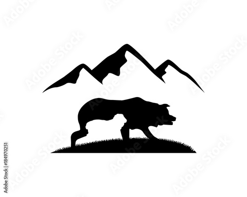 Black Sheepdog Dog on Farm Mountain Illustration Logo Silhouette