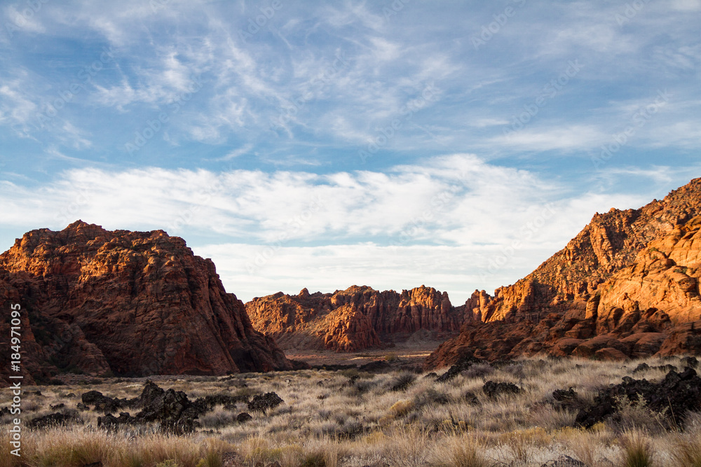Beautiful early morning winter view of Snow Canyon State Park in Southern Utah.