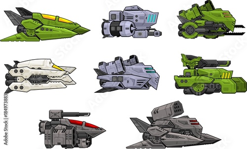 A set of various space ship for creating 2d side scrolling space shooter video games