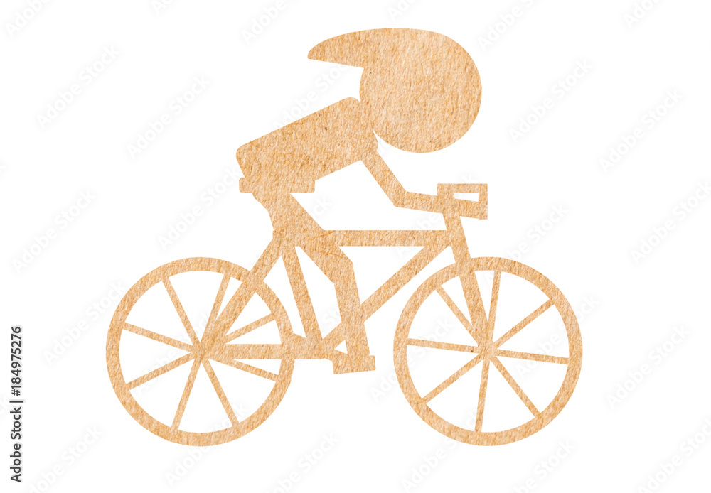 Bicycle of paper cut bike white background of clipping path and selection path