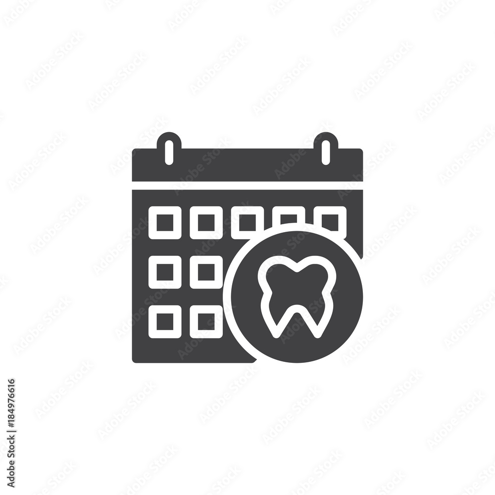 Calendar appointment with dentist icon vector, filled flat sign, solid pictogram isolated on white. Dental schedule symbol, logo illustration. Calendar appointment with dentist icon vector, filled flat sign, solid pictogram isolated on white. Dental schedule symbol, logo illustration.