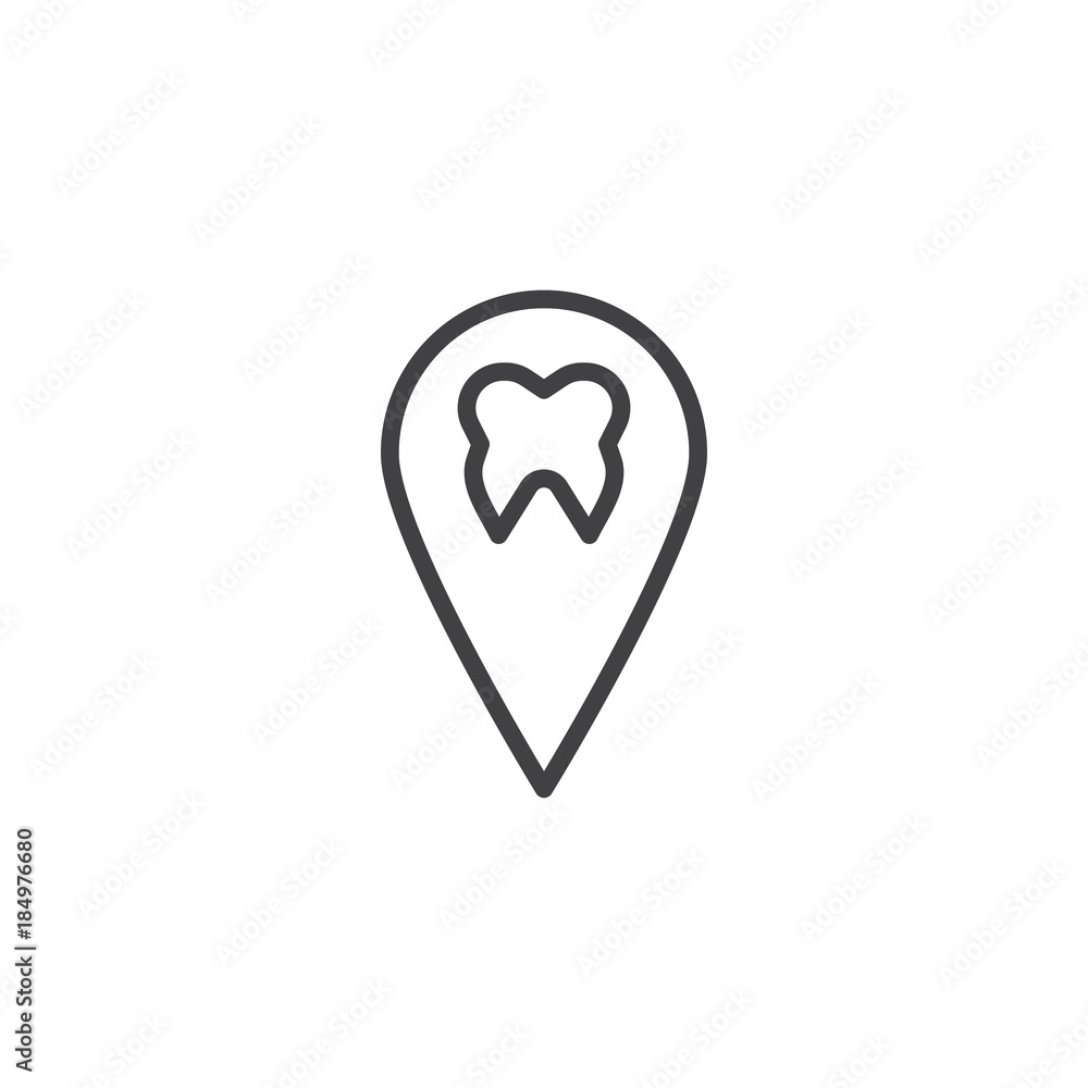 Dental pin point location line icon, outline vector sign, linear style pictogram isolated on white. Tooth with map pin symbol, logo illustration. Editable stroke Dental pin point location line icon, outline vector sign, linear style pictogram isolated on white. Tooth with map pin symbol, logo illustration. Editable stroke