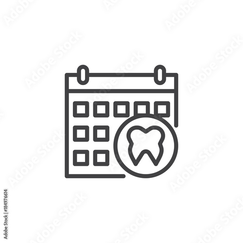 Calendar appointment with dentist line icon, outline vector sign, linear style pictogram isolated on white. Dental schedule symbol, logo illustration. Editable stroke