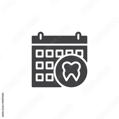 Calendar appointment with dentist icon vector, filled flat sign, solid pictogram isolated on white. Dental schedule symbol, logo illustration.