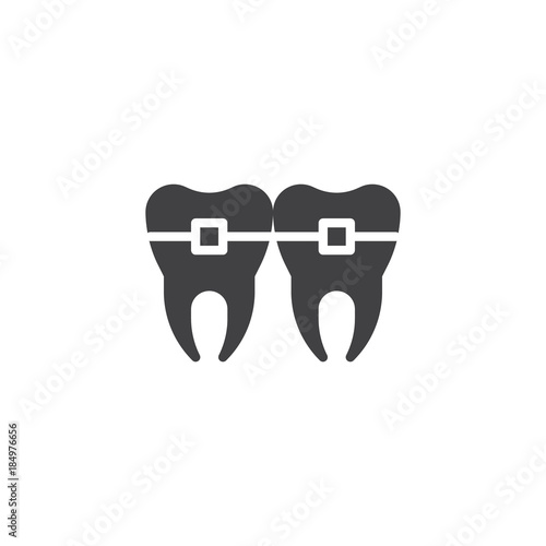 Teeth with brackets icon vector, filled flat sign, solid pictogram isolated on white. Orthodontic treatment symbol, logo illustration.