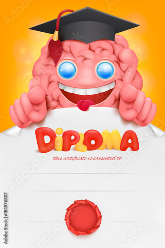Brain cartoon character diploma cert template