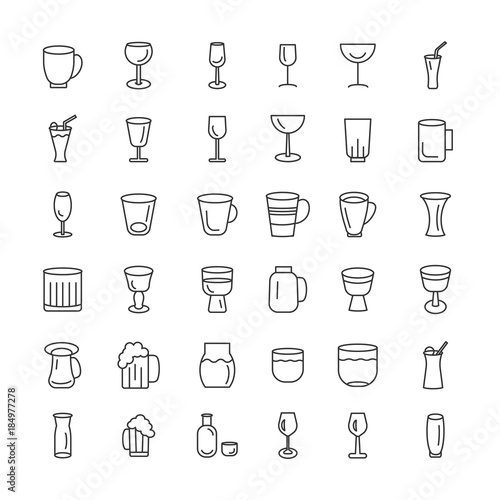 Bar glassware black silhouette icons set