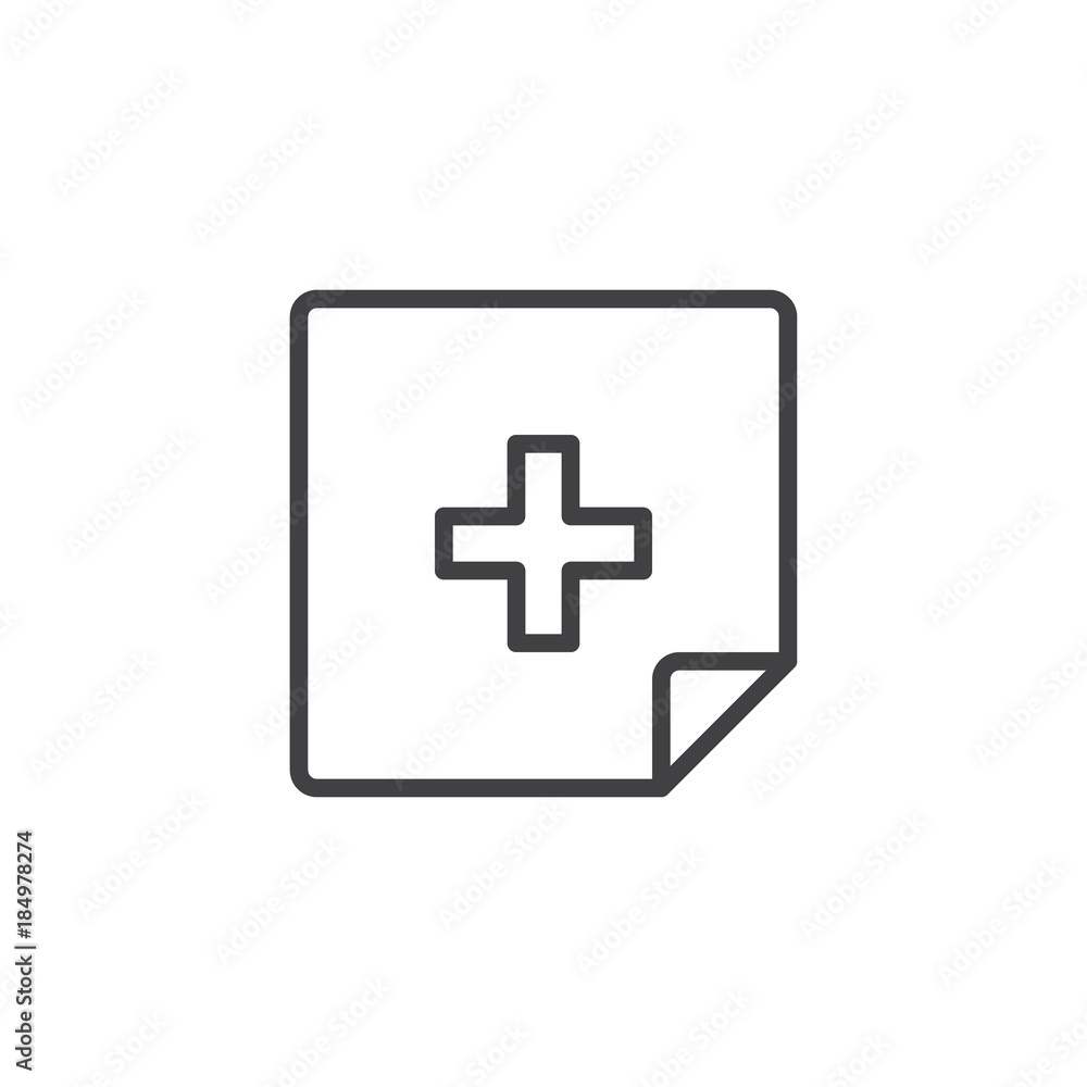 Cross medicine paper document line icon, outline vector sign, linear style pictogram isolated on white. Symbol, logo illustration. Editable stroke Cross medicine paper document line icon, outline vector sign, linear style pictogram isolated on white. Symbol, logo illustration. Editable stroke