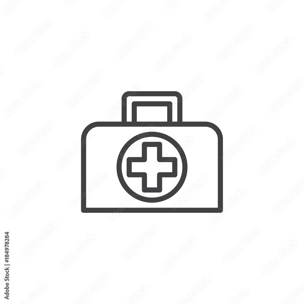 First aid kit line icon, outline vector sign, linear style pictogram isolated on white. Medical bag symbol, logo illustration. Editable stroke First aid kit line icon, outline vector sign, linear style pictogram isolated on white. Medical bag symbol, logo illustration. Editable stroke