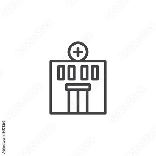 Hospital building line icon, outline vector sign, linear style pictogram isolated on white. Medical clinic symbol, logo illustration. Editable stroke