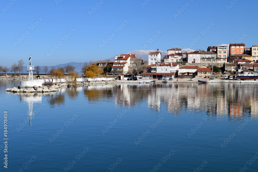 The village on the lake. Lake Egirdir in Turkey. 