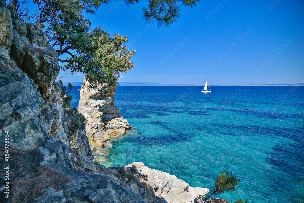 Greece sea landscape withe boat