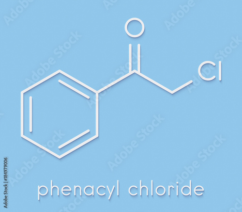 Phenacyl chloride (CN) tear gas molecule. Skeletal formula. photo